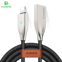 FLOVEME Auto Disconnect USB Cable For iPhone X 8 7 For iPad Breathing LED Zinc Alloy Nylon Braided Lighting to USB Charger Cable