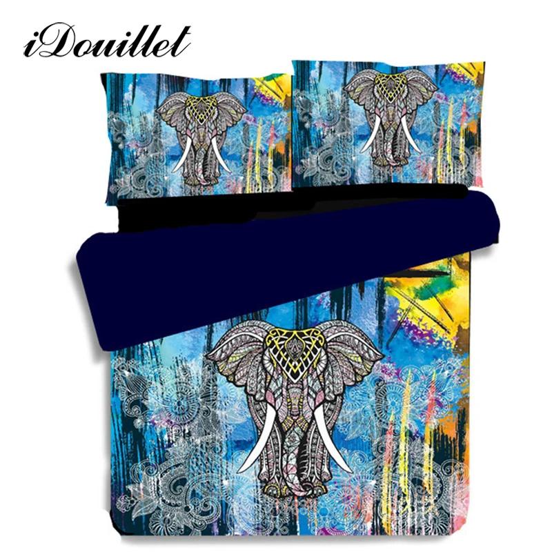 

iDouillet 3D Colorful Indian Elephant Bedding Reversible Duvet Cover Set with Pillow Case US Twin Queen King UK Double Drop Ship