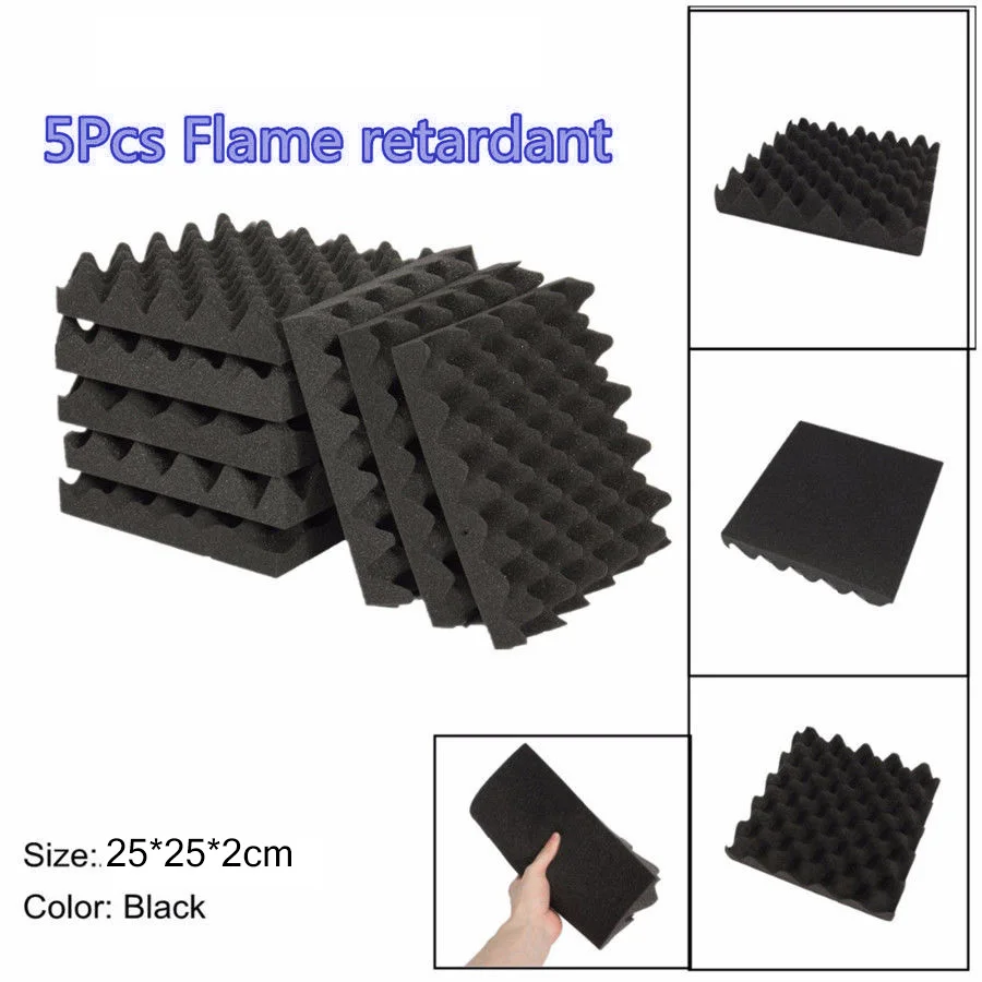 

5pcs Black KTV Wall Panels Sound Absorbing Foam Sponge Noise Insulation Useful