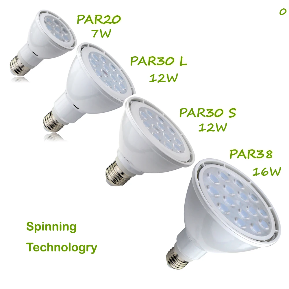 Spinning Aluminum 7W 12W 16W PAR20 PAR30 PAR38 LED Spotlight Bulb for