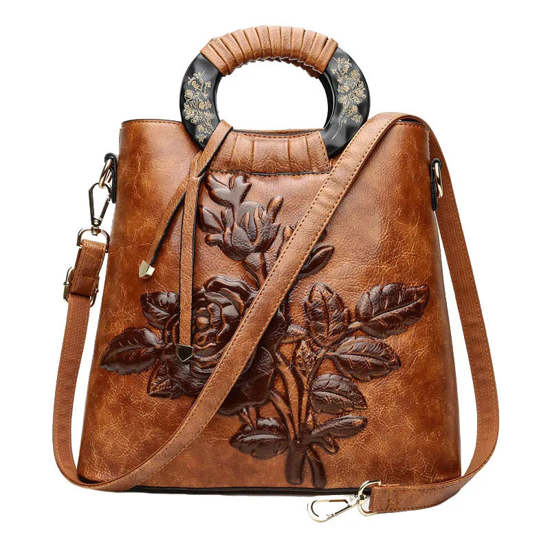 Vintage Women Printing Handbag Travel Female PU Leather Shoulder Bags Ladies Casual Handle Bag Large Flower Crossbody SS7014 (6)