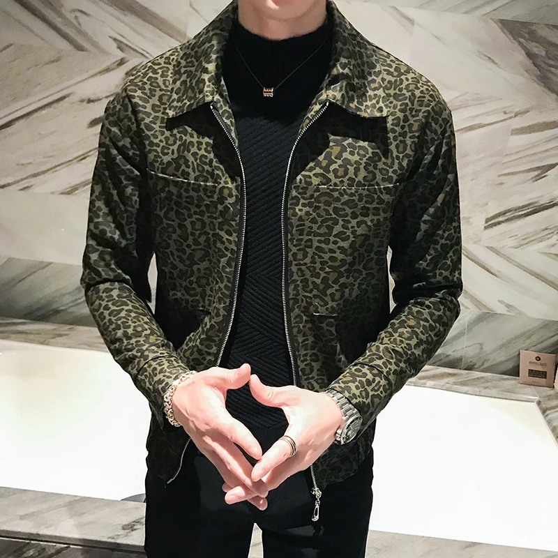 mens leopard print bomber jacket
