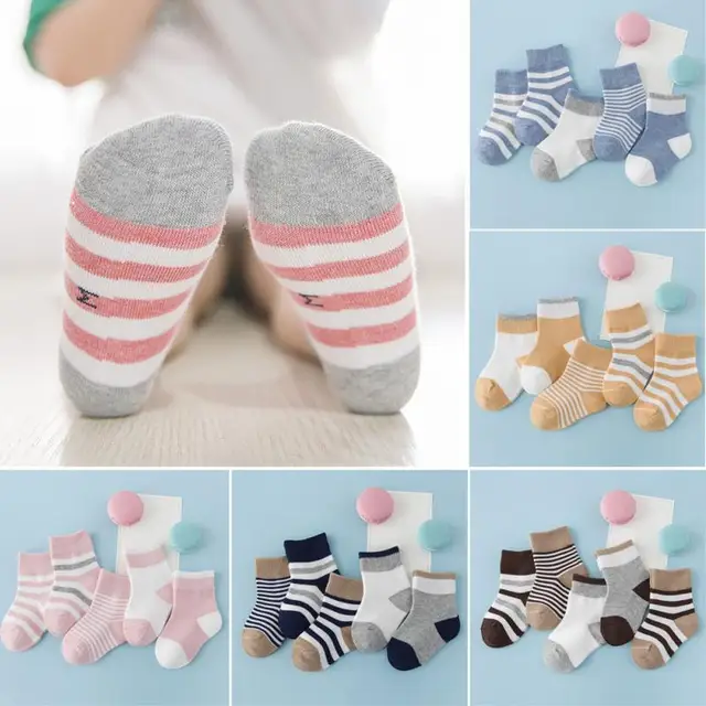 5 Pairs Socks Sets Baby Boys Girls Autumn Winter Cotton Candy Colors Stripes Breathable Stylish Infant Toddler Kids Soft Sock