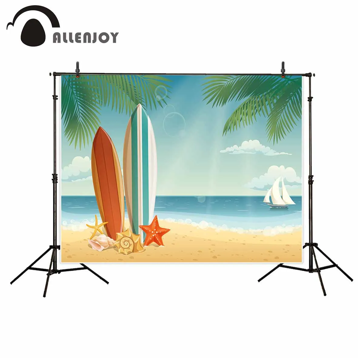 

Allenjoy photography backdrops Summer beach surf board boat tree photographic background photo studio backdrop