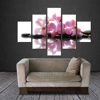 

5 Pieces Frameless Canvas Photo Prints Purple Orchid Wall Art Picture Canvas Paintings Home Decor Wall Artwork Giclee Paintings