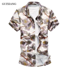 Новые поступления стильных Мужская, с коротким рукавом рубашка с цветами Бизнес Мода Повседневный узкий короткий рубашка мужская плюс размер рубашка Размер M-7XL