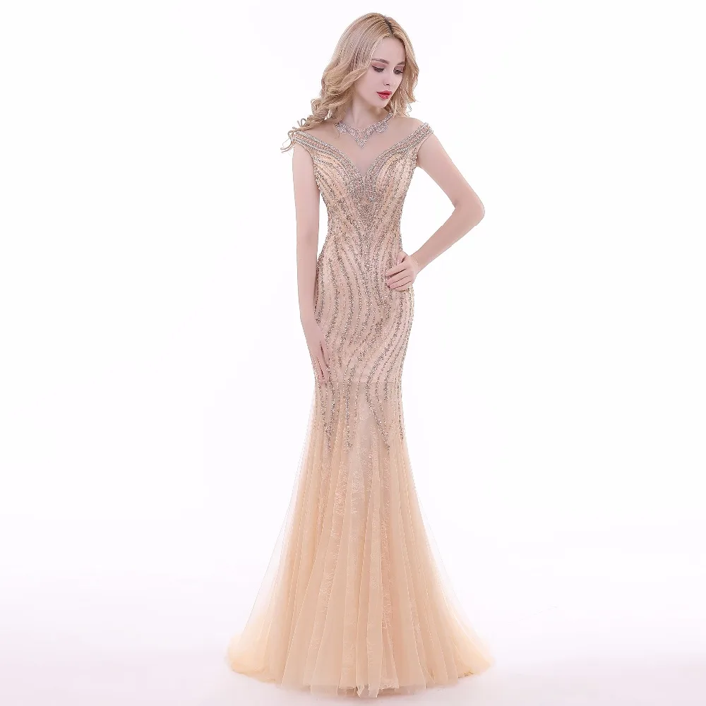 

New High-end V-neck Mermaid Evening Dress Banquet Luxury Champagne Sequins Beading Fishtail Party Form Dress Prom dresss