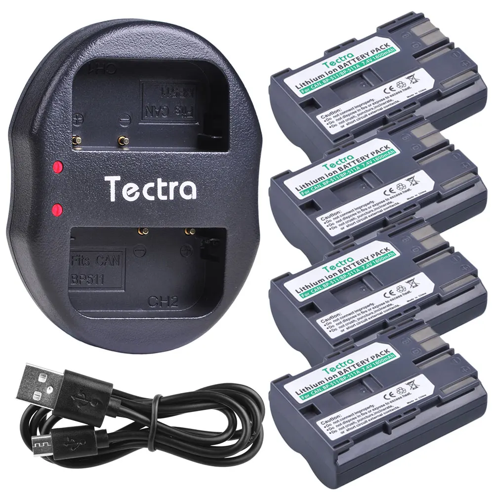 

1800mAh 4Pcs BP-511 BP-511A BP511 Battery for Canon G6 G5 G3 G2 G1 EOS 300D 50D 40D 30D 20D 5D BP 511 Battery+USB Dual Charger