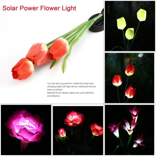 3 Heads Tulip Lily Simulation Led Solar Flower Light 3 Heads Tulip Lily Simulation Led Solar Flower Light Waterproof Outdoor Lighting Garden Yard Lawn Decorative Lamp