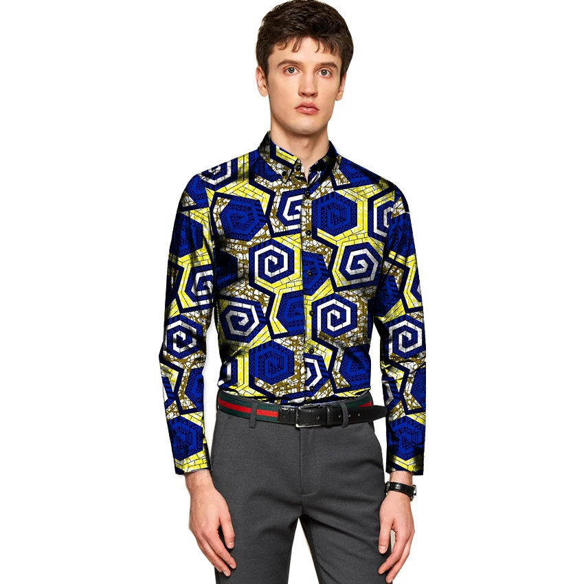 

Fashion Men's Dress African Shirts Africa Festive Pattern Long Sleeve Shirts Men Fashion Print African Men Clothes Customized