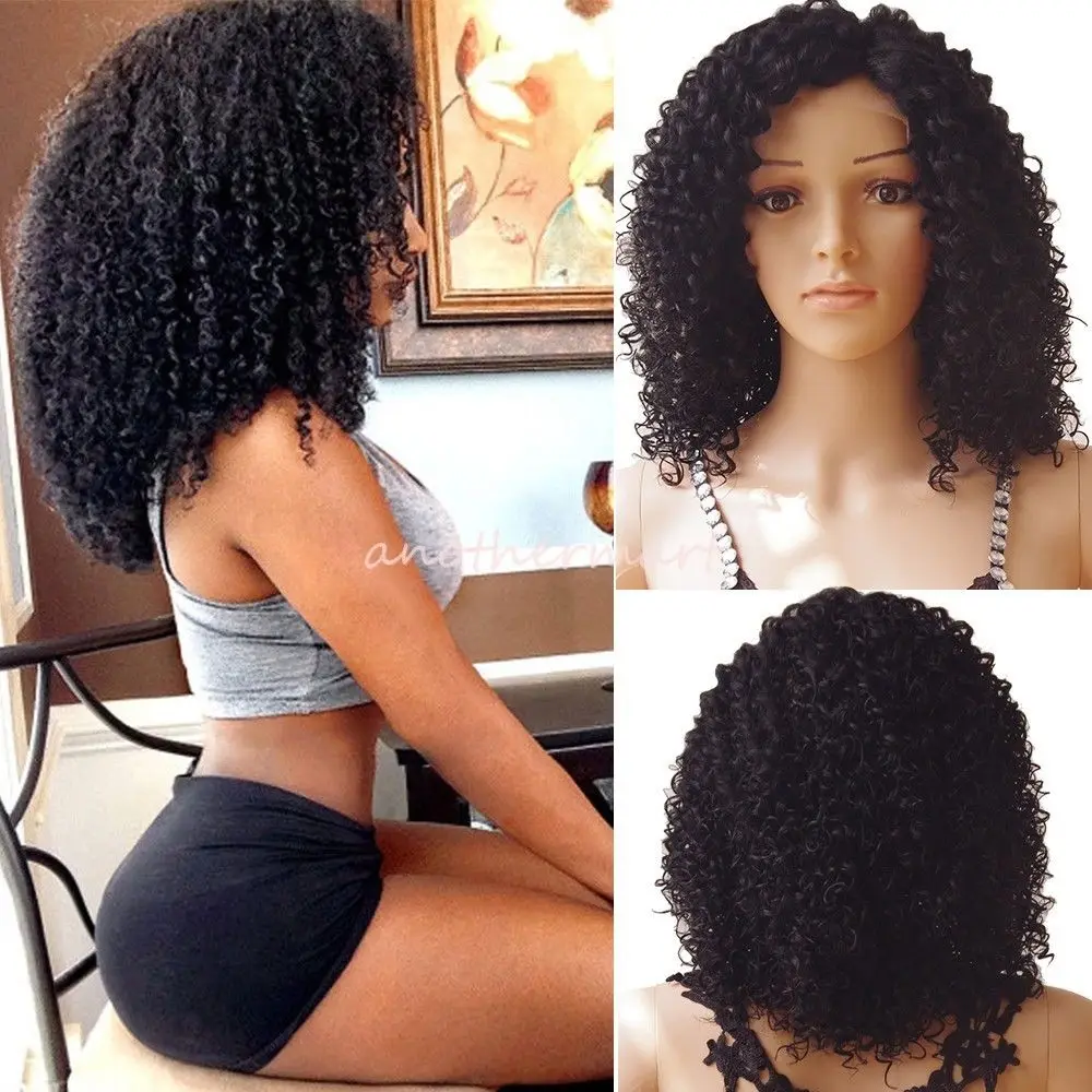 s-noilite 40cm Glueless Kinky Curly Bob Lace Front Wig Heat Resistant Synthetic Hair Natural Lace Wigs for Women