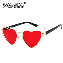 WHO CUTIE, женские солнцезащитные очки в форме сердца, Проволочная Металлическая оправа, винтажные Ретро солнцезащитные очки «кошачий глаз», красные, розовые, желтые линзы, OM568