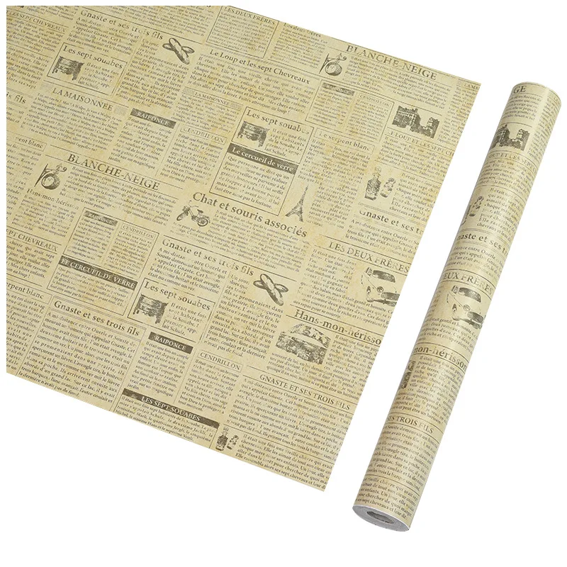 45cmx10m Pvc Self-adhesive Newspaper Wallpaper Bedroom Dining Room Retro Waterproof Korean WallpaperFor Dormitory Background
