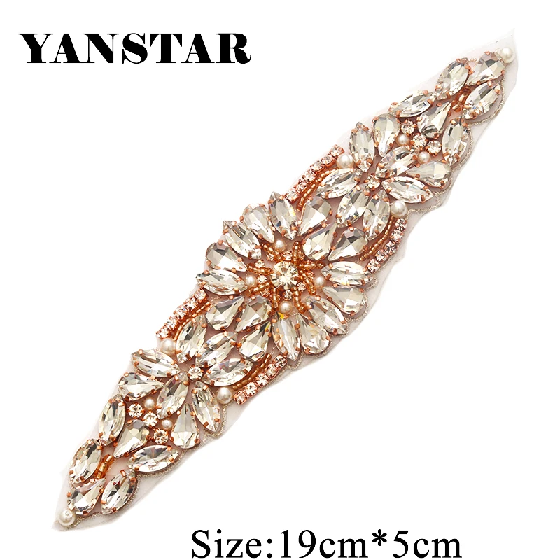 

YANSTAR(30pcs) Wholesale Bridal Rose Gold Crystal Rhinestones Appliques Iron On For Wedding Dress Sash YS934