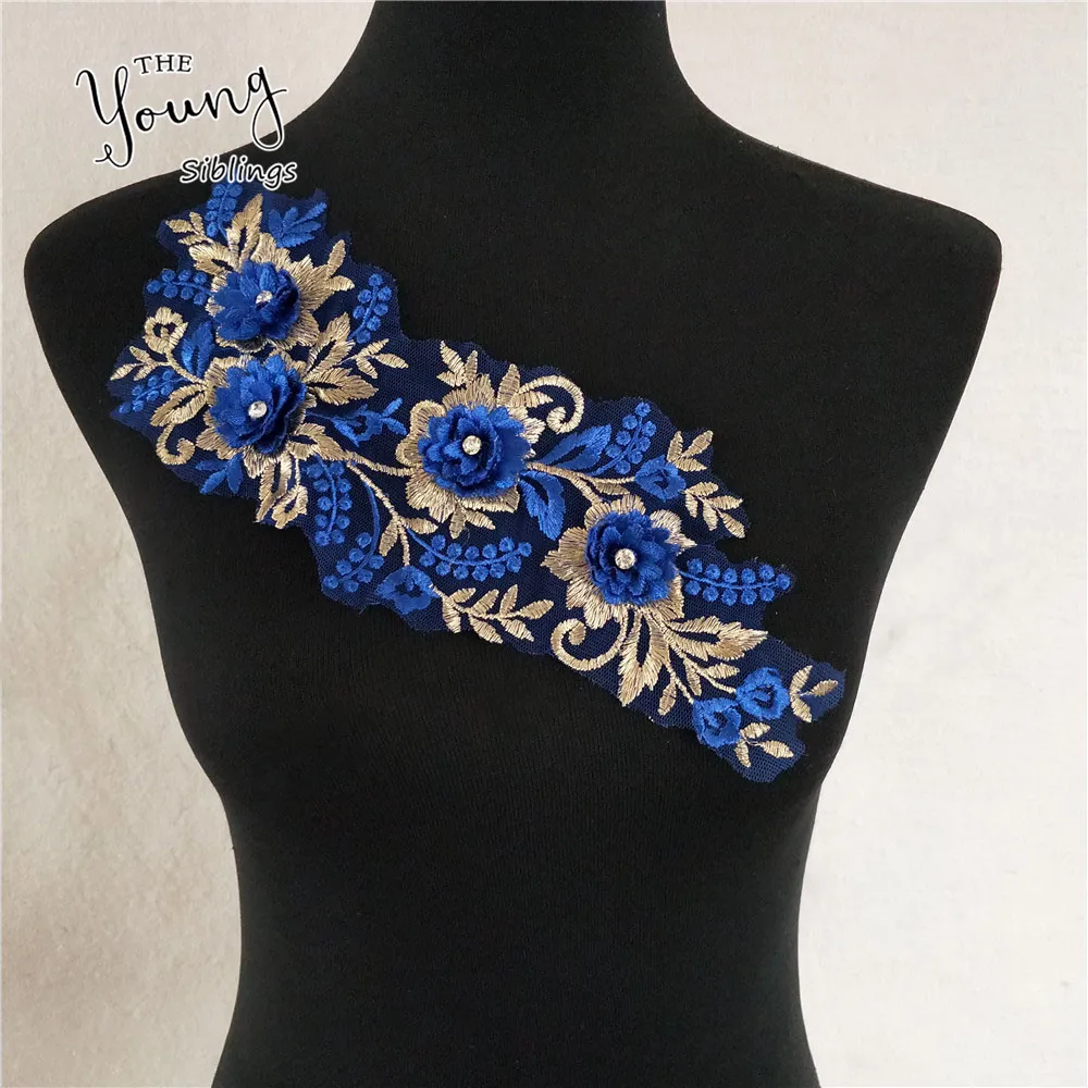 

Applique Lace Fabric Sewing Craft Embellishments Rhinestone Flower Trims DIY Embroidery Lace Collar Clothing Accessories Patches