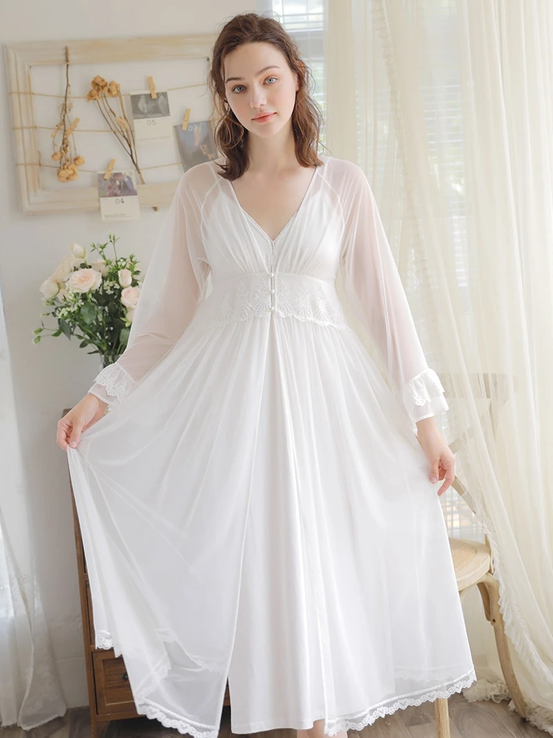 Buy Lace Modal Robe Set Fashion Sexy Nightgown Female