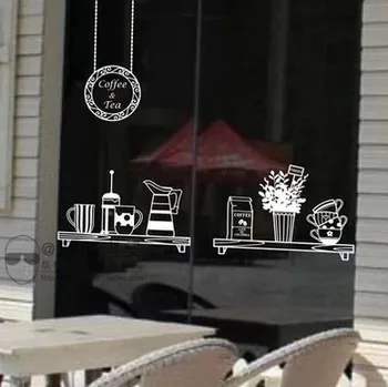 

Coffee tea bake shop store glass wall window sticker service tips banners store adhesive advertising poster wall sticker