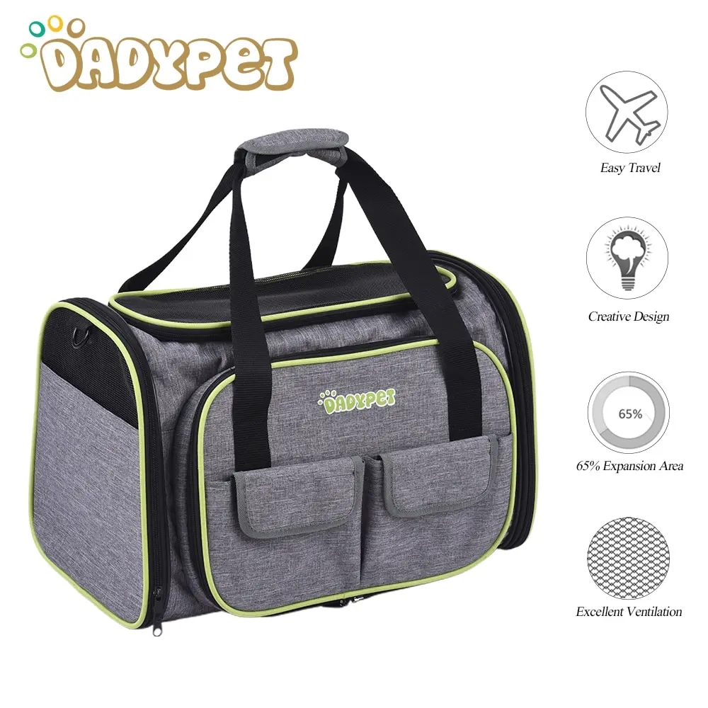 

Dadypet Pet Carrier Dog Cat Carrier Nylon 600D Material Travel Foldable Dog Carrier Bag with Fleece Mat Easy Carry on Luggage