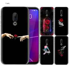 סיליקון מקרה עבור Meizu 16 16th M6T שחור כהה Coque פגז טלפון סלולרי Tpu כיסוי משעמם פולני אדום שחור עלה פרח(China)