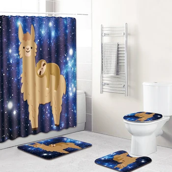 

Nordic Animal Waterproof Bath Curtain Non-slip Flannel Toilet Carpet Rugs Bath Mat Set Bathroom Decor Shower Curtain Set