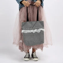 YILE проверочная сетка холщовая хозяйственная сумка через плечо белая органза Falbala отделка ZT02b