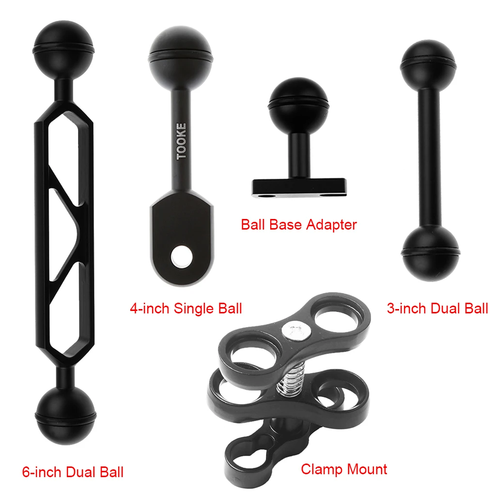 Set of 5 Scuba Diving Camera Ball Joint Arm Connector & Clamp Mount & Ball Adapter Base Diving Light Arm Clip