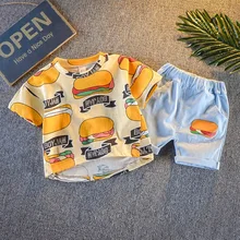 Одежда для маленьких мальчиков; летняя футболка с короткими рукавами и принтом «Бургер» для маленьких мальчиков и девочек; шорты; повседневные комплекты одежды для малышей