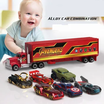 

7pcs/set The Avengers Iron Hulk Loki Spider-man Captain America Batman Batmobile Alloy cars set truck model toys For Children