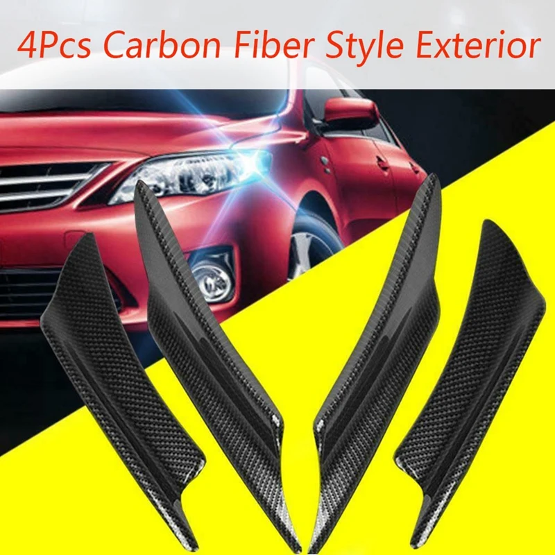 

4 Pcs Carbon Fiber Style Plastic Car Front Bumper Canard Spoilers Canards Exterior