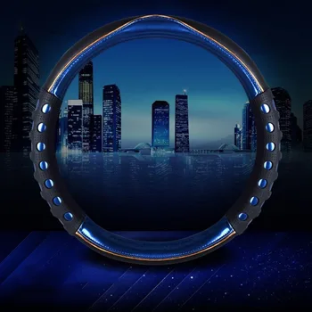 

38cm Anti-skid Steering Wheel Cover Perforated Genuine Leather Breathable Cover Car Decor Accessory For Four Seasons