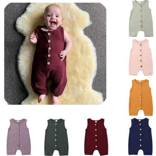 

Multi-colored Newborn Infant Baby Girls Linen Solid Sleeveless Romper Jumpsuit Playsuit Outfit Sunsuit Baby Clothes