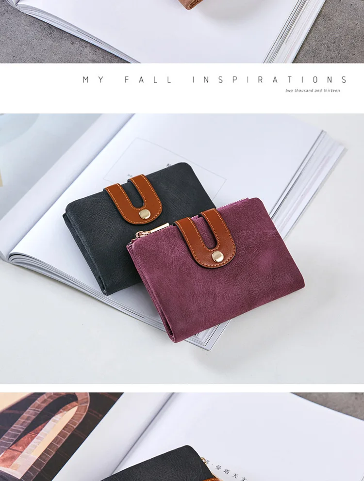 Women Wallet Short Style Lady's Luxury Brand Wallets Scrub Leather Female Zipper& Hasp Purse for Coins Carteira Feminina