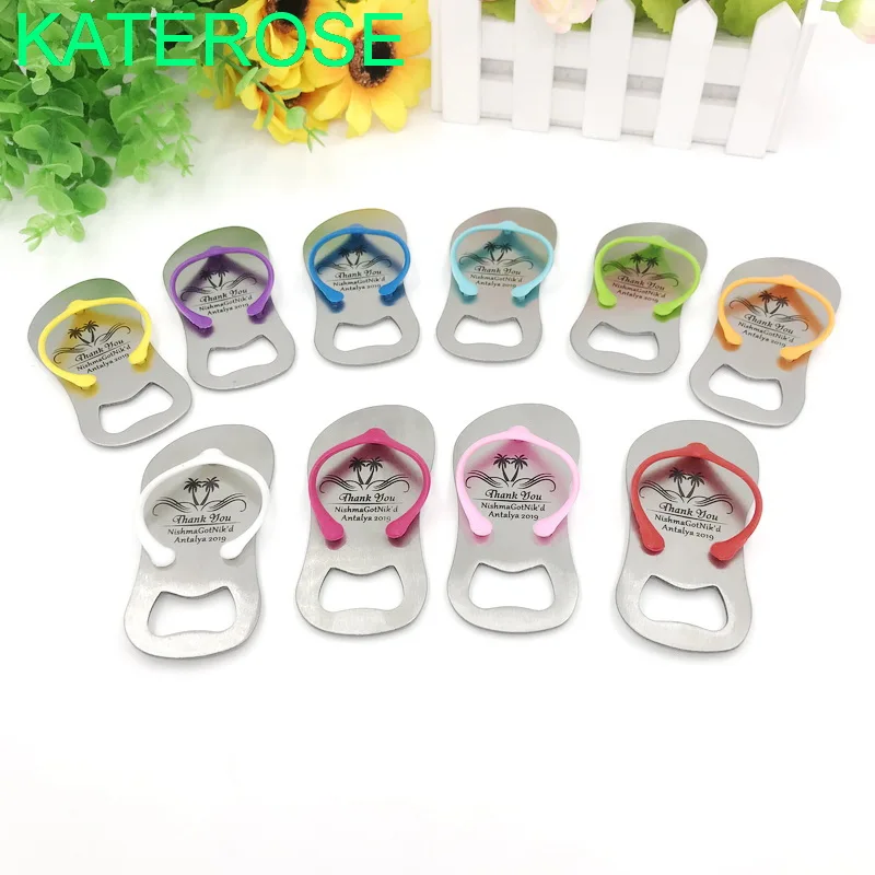 

50PCS Customized Flip-Flop Bottle Opener DIY LOGO Beer Openers MIX Colors Available Personalized Wedding Favors