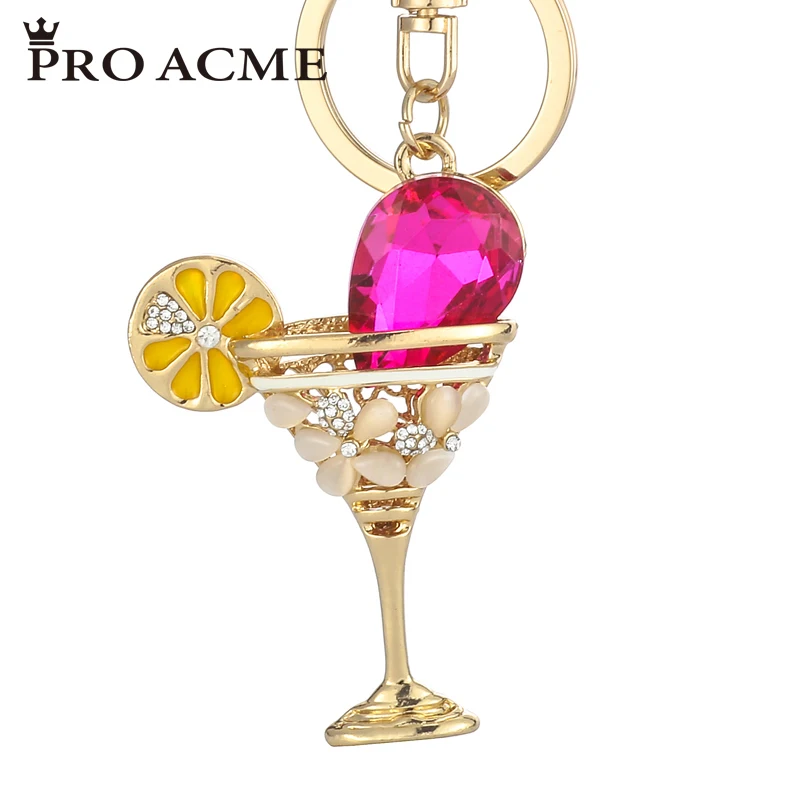Pro Acme Fashion Novelty Wine Glass Flowers Keychains Purse Bag Pendant For Women Car Keyrings