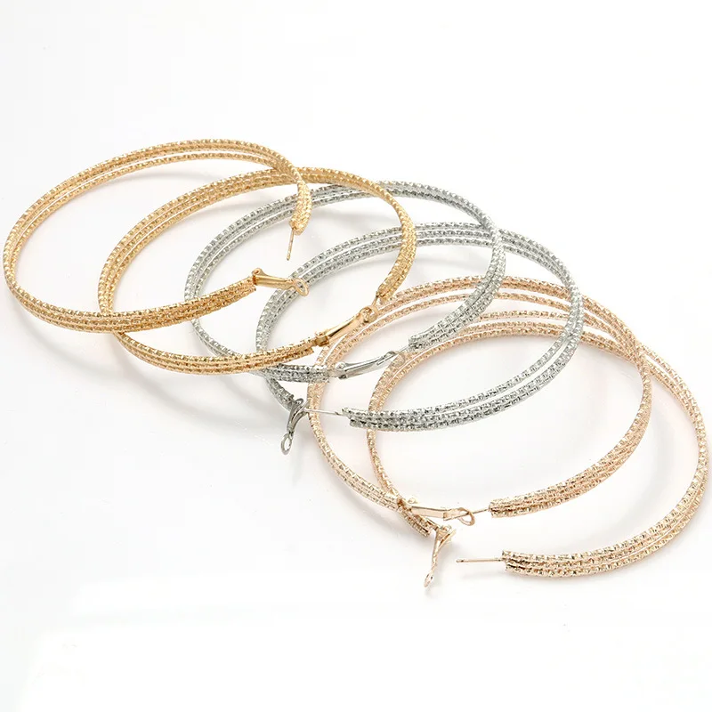 

Vintage Hoop Earrings Personality Simple Metal 3 Layers Geometric Scrub Earrings For Women Fashion Jewelry Accessories
