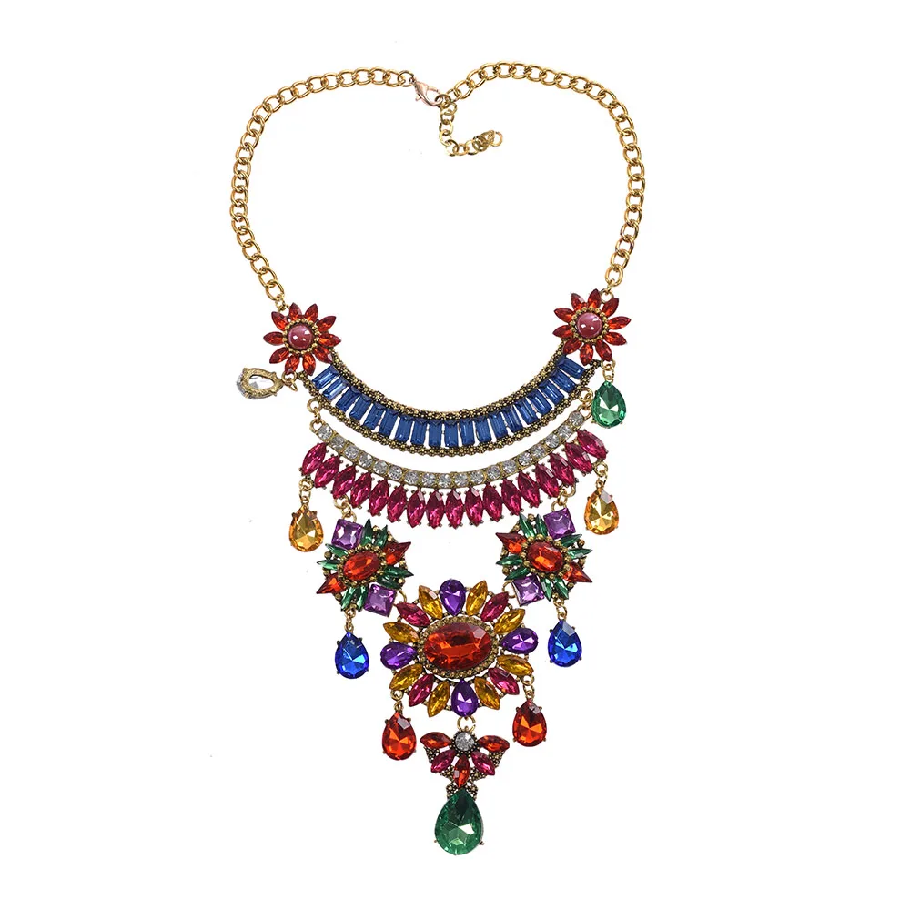 Multicolor Luxury Crystal Gem Bridal Maxi Necklaces Pendants Women Statement Big Necklace Jewelry Large Collar Choker | Украшения и