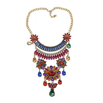 

Multicolor Luxury Crystal Gem Bridal Maxi Necklaces Pendants Women Statement Big Necklace Jewelry Large Collar Choker Necklace
