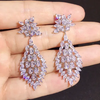 

2020 better New FASHION Clear Plant Design Cubic Zirconia Long Dangle Drop Earrings for Women