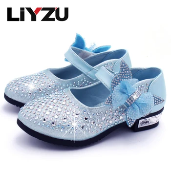 

Little Princess Girl Shoes Bowknot Rhinestones Small High Heel Shoes Magic Sticker Leisure Travel Shoes 2017 Spring Size 9.5-4