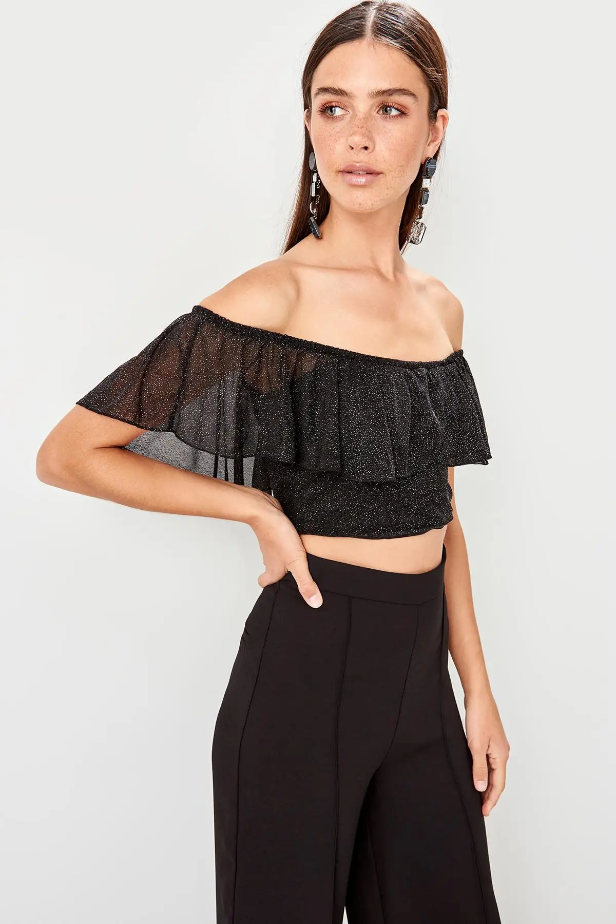 Trendyol черные Воланы Bluz TPRSS19SE0138 |