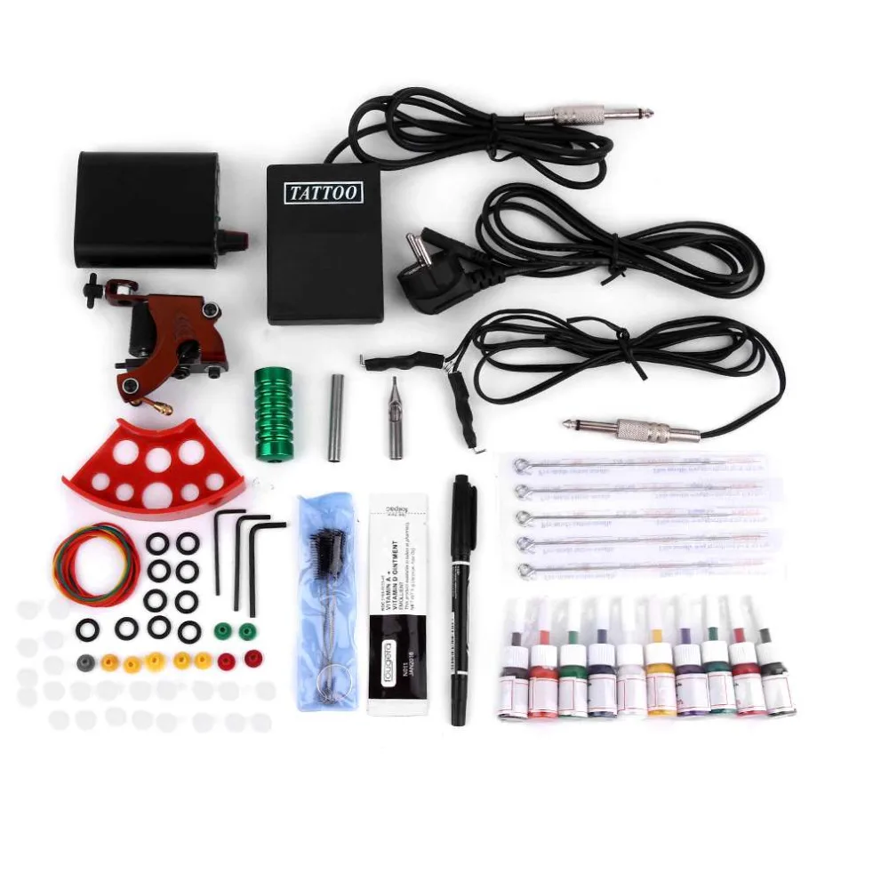  New Complete Tattoo Kits Professional Gun Machine Power Pedal 10 Color Ink Sets Nutrition Disposabl
