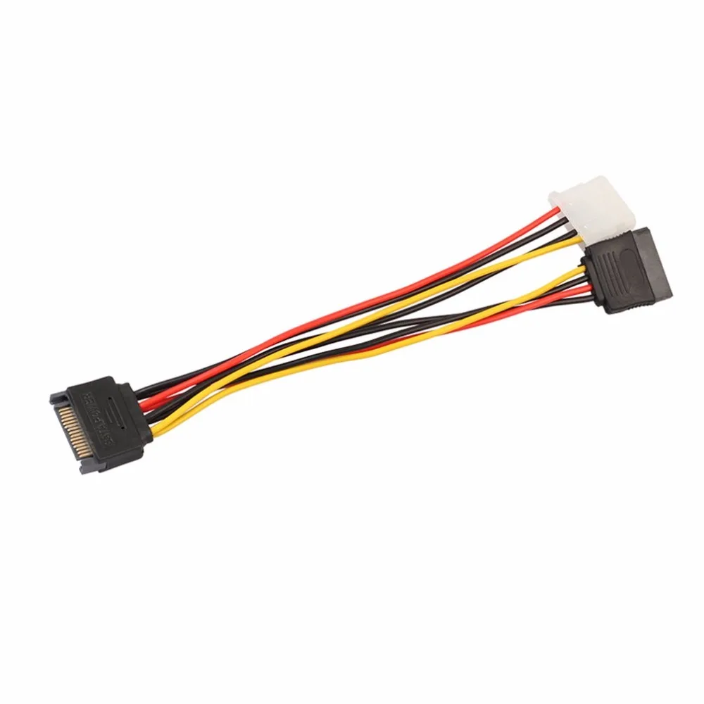

15 Pin SATA Male To 4Pin IDE Molex Female + SATA Female Power Cable Cord 18AWG 1 To 2 Power Line For Motherboard & Hard Disk