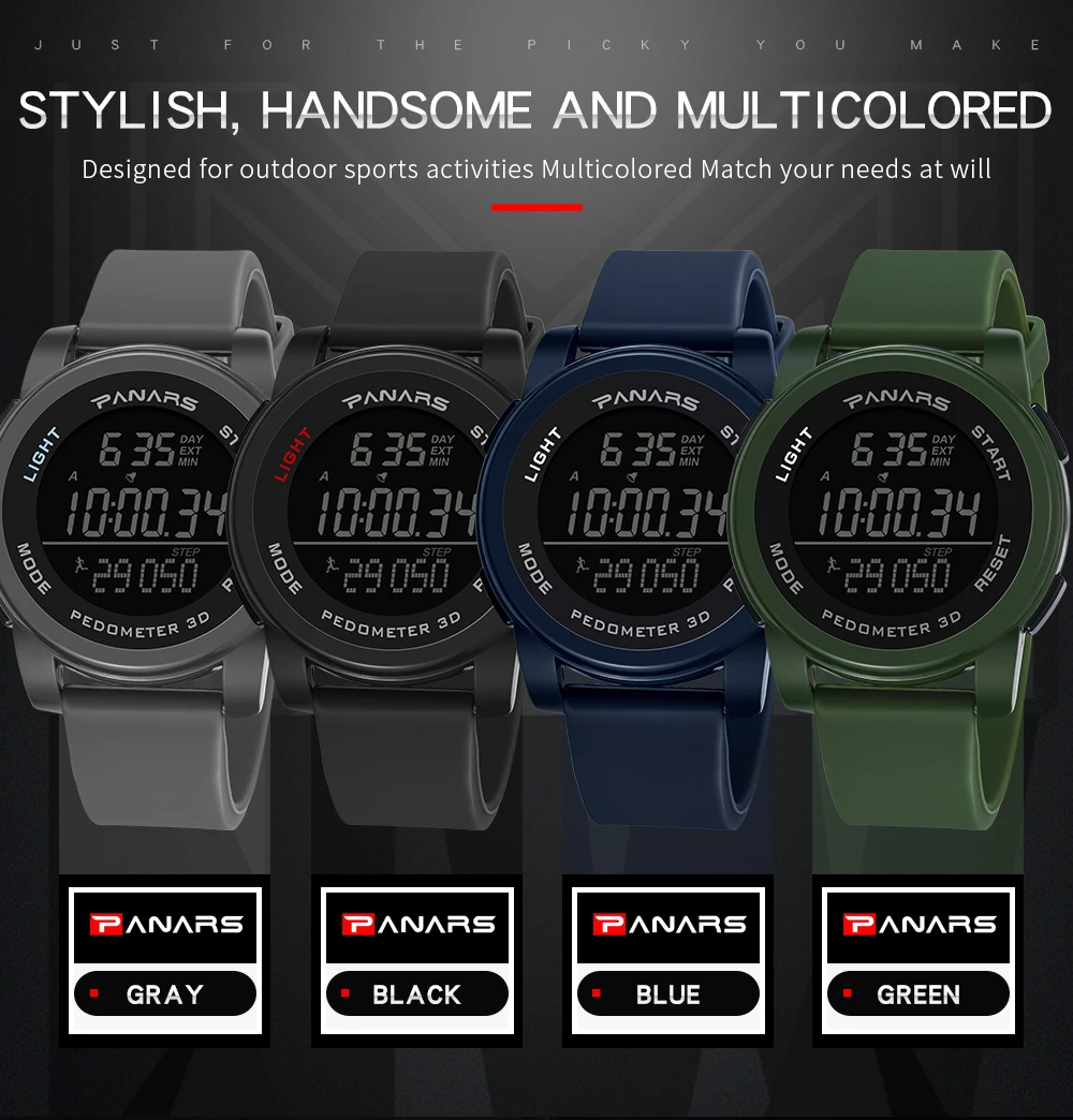 PANARS шагомер цифровые часы для мужчин Элитный бренд водосветодио дный стойкий светодиодный спортивные часы для мужчин часы Мужской
