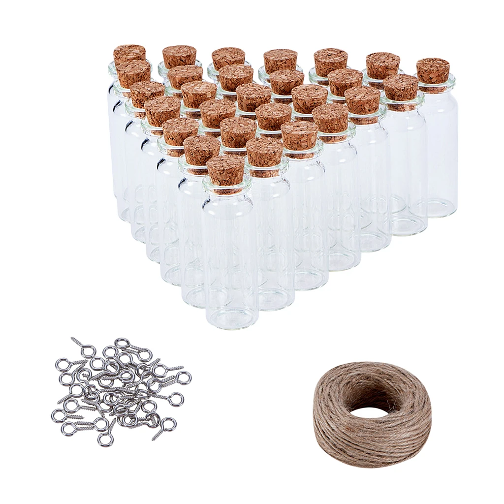 30pcs Clear Glass Bottles Tiny Jars Bottles With Corks and Screws Jute Twine Handmade Wishing Bottle Set DIY Pendants Art Crafts
