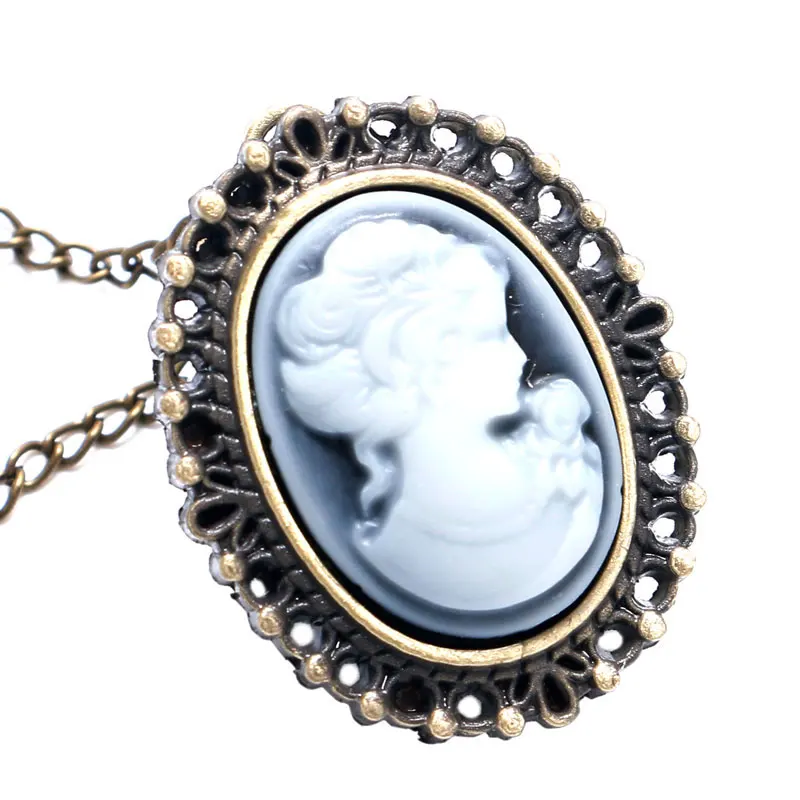 

Bronze White Lady Beauty Quartz Pocket Watch Necklace Pendant Girl Women P62