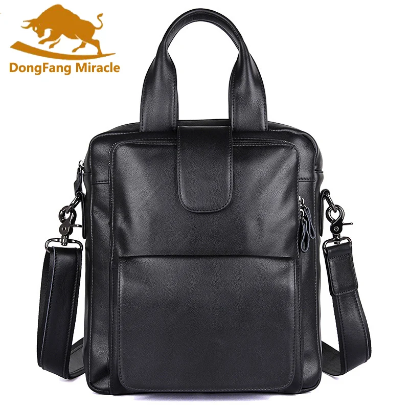 

Genuine Cow Leather Men's Handbag Small Messenger Bag for Ipad Genuine Leather Men Double Handle Handbags Shoulder Bag