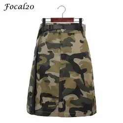 Focal20 уличная камуфляжная Женская юбка летний ремень прямая мини-юбка с пуговицами