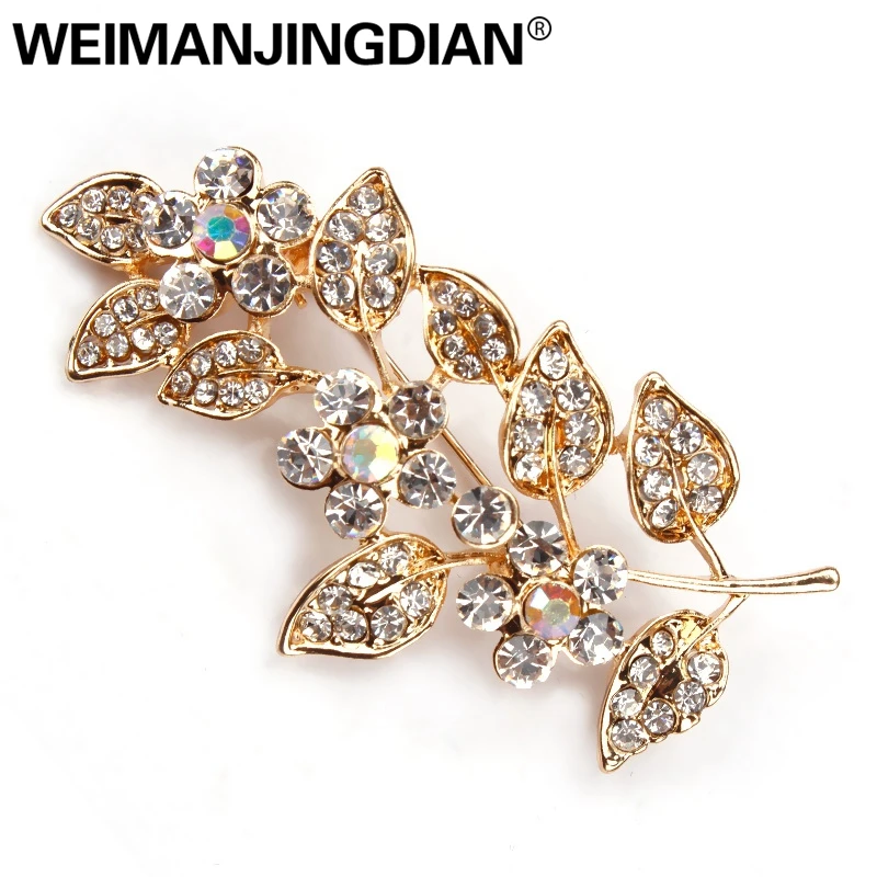 

WEIMANJINGDIAN Elegant and Trendy Color AB Crystal Rhinestones Leaf Brooch Pins for Women in Assorted Designs