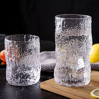 

Creative Bark Grain Glass, Tall/ Short Type, Thick Base Transparent Drinking Glasses for Water, Juice, Beer, Wine, and Cocktails