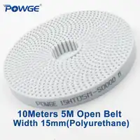 Powge 10メートルpu白htd 5メートル開くタイミングベルト5メートルの15ミリメートル幅15ミリメートルポリウレタン鋼アーク歯htd5mタイミング同期プーリー